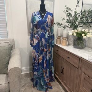 Multicolor Floral Long Sleeve Mesh Dress with Liner and Long Sleeves